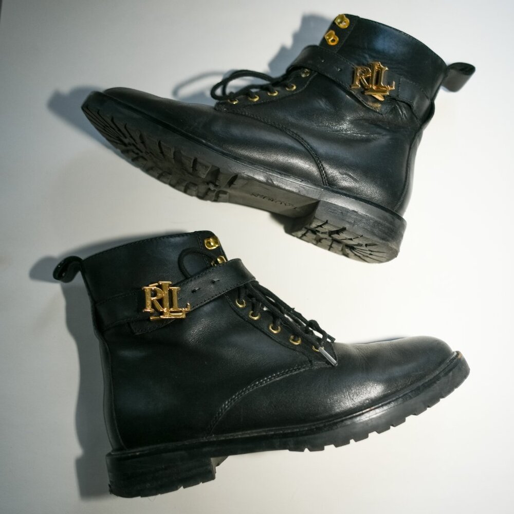 Ralph Lauren Black Eldridge Burnished Leather Boot Size 7